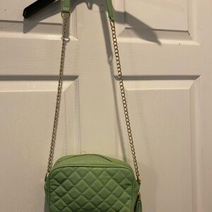 Green Quilted Faux Leather Crossbody Bag